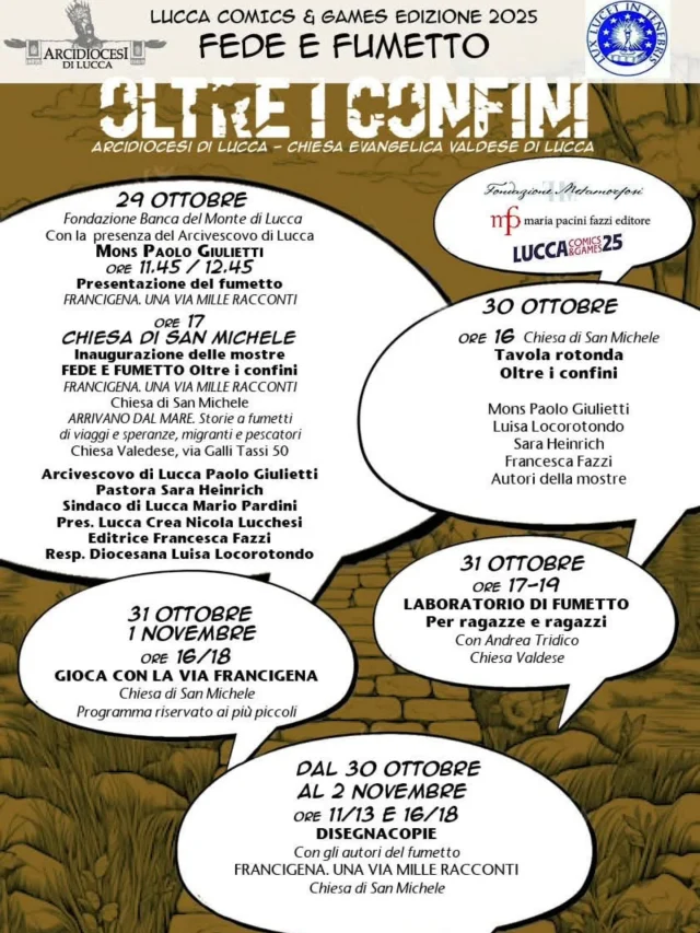 E... ci siamo davvero, arriva anche "Fede e Fumetto":
🔴inaugurazione🔴
mercoledì 29 ottobre ore 17 nella chiesa di san Michele e poi nella chiesa Valdese di via Galli Tassi
.
📌Nella foto tutti gli appuntamenti ⬇
.
@luccacomicsandgames #Lucca #ecumenismo